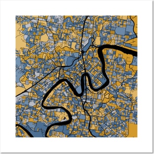 Brisbane Map Pattern in Blue & Gold Posters and Art